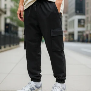 Men’s Black Oversized Cargo Warm Joggers