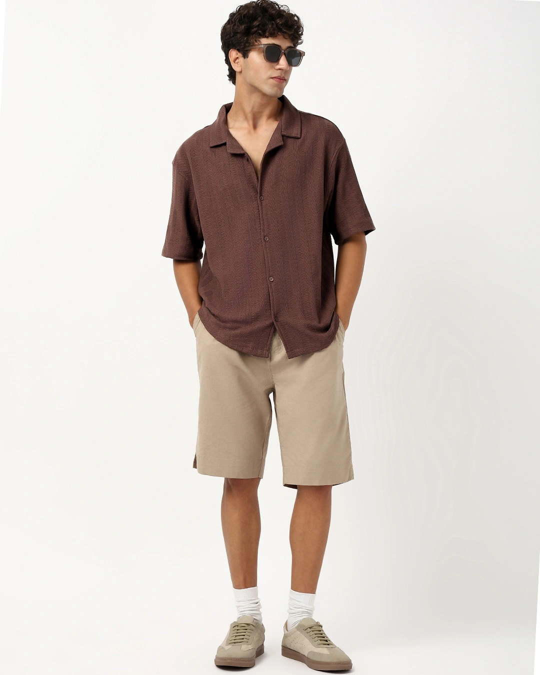 Men’s Almond Brown Textured Oversized Shirt - Image 4