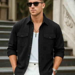 Men’s Jet Black Oversized Cargo Shirt