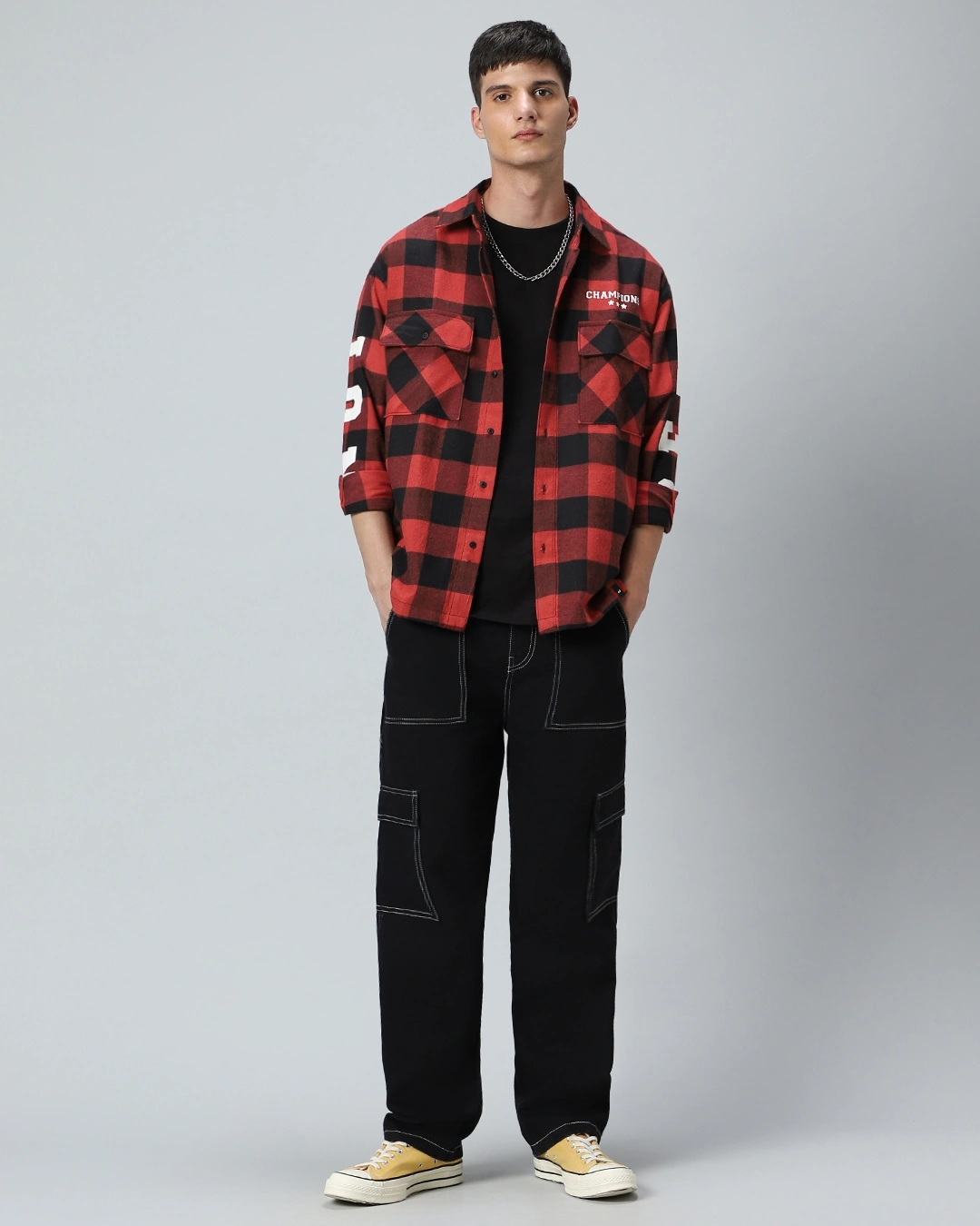 Men’s Red & Black Reb Checked Oversized Shirt - Image 3