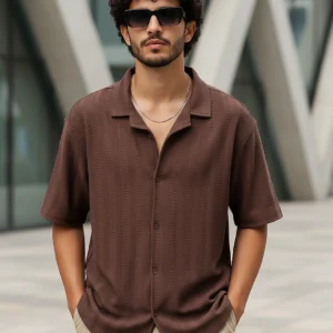Men’s Almond Brown Textured Oversized Shirt